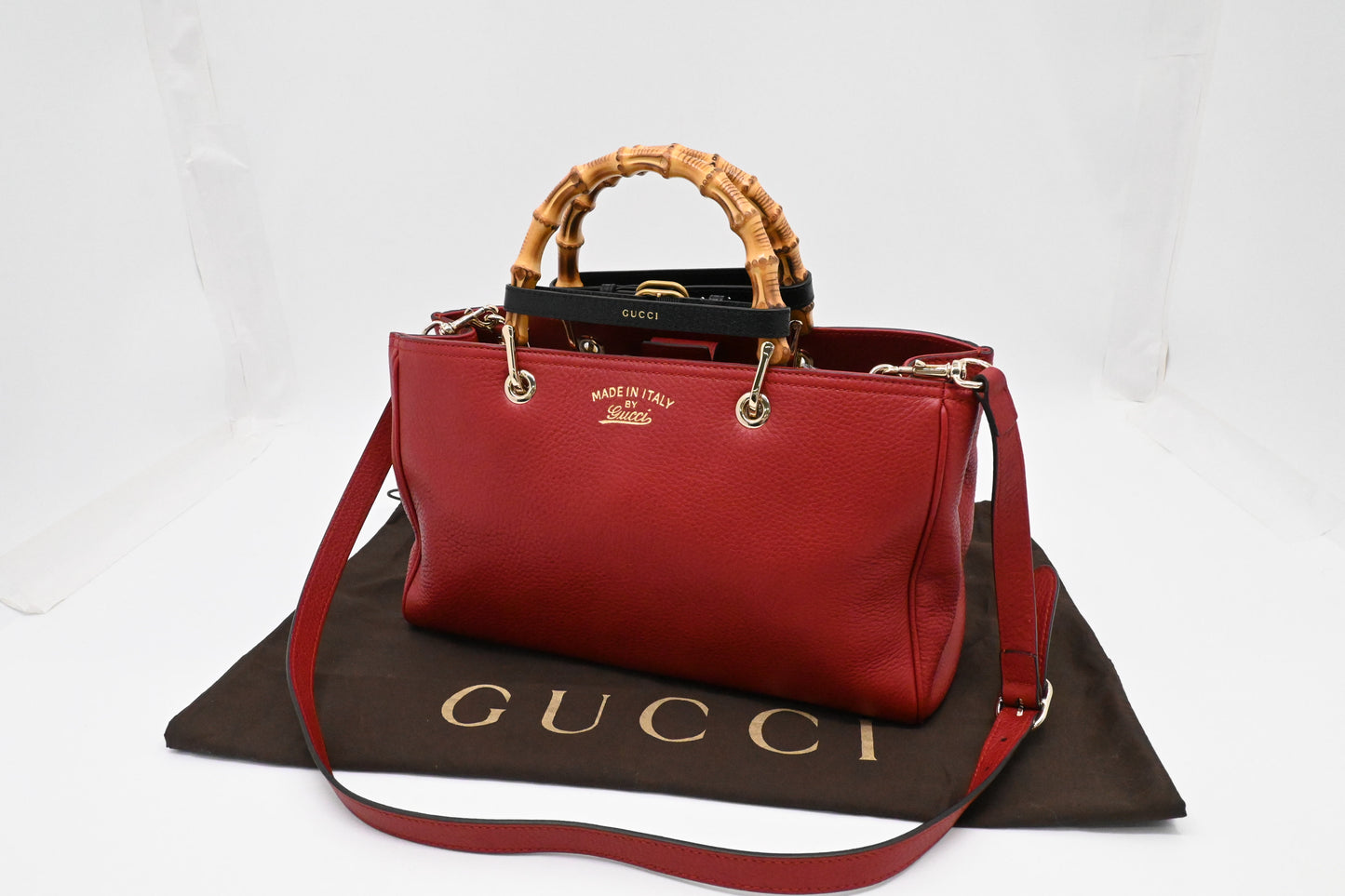 Gucci Bamboo Shopper Bag in Red Leather