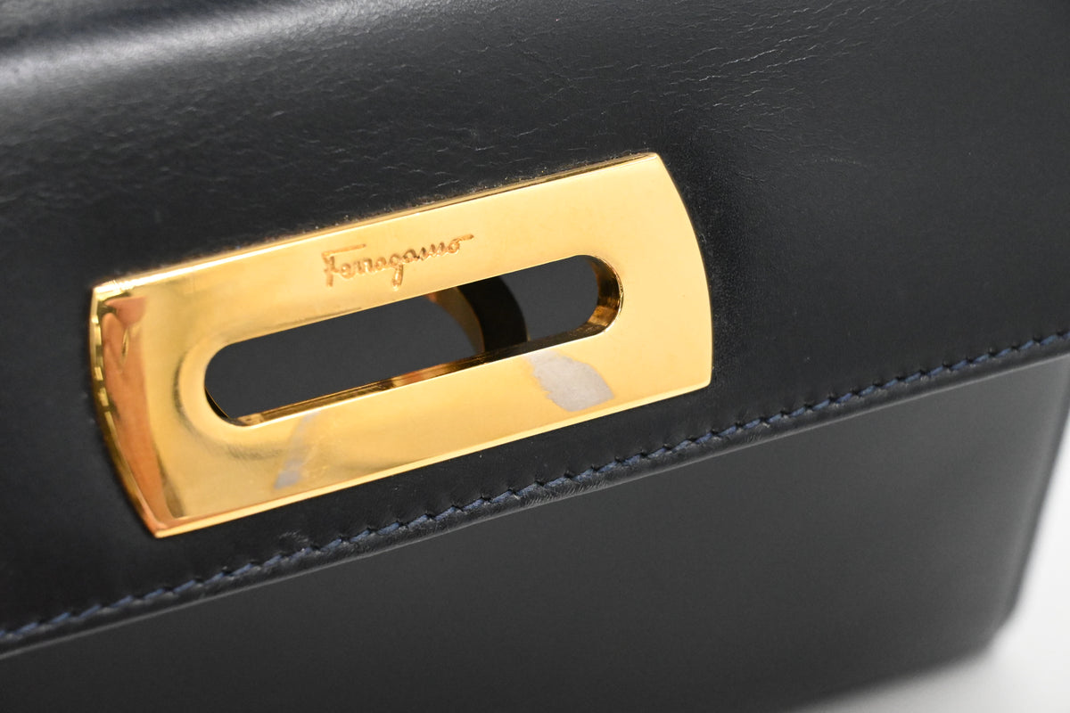 Ferragamo Gancini Handbag in Dark Blue Leather