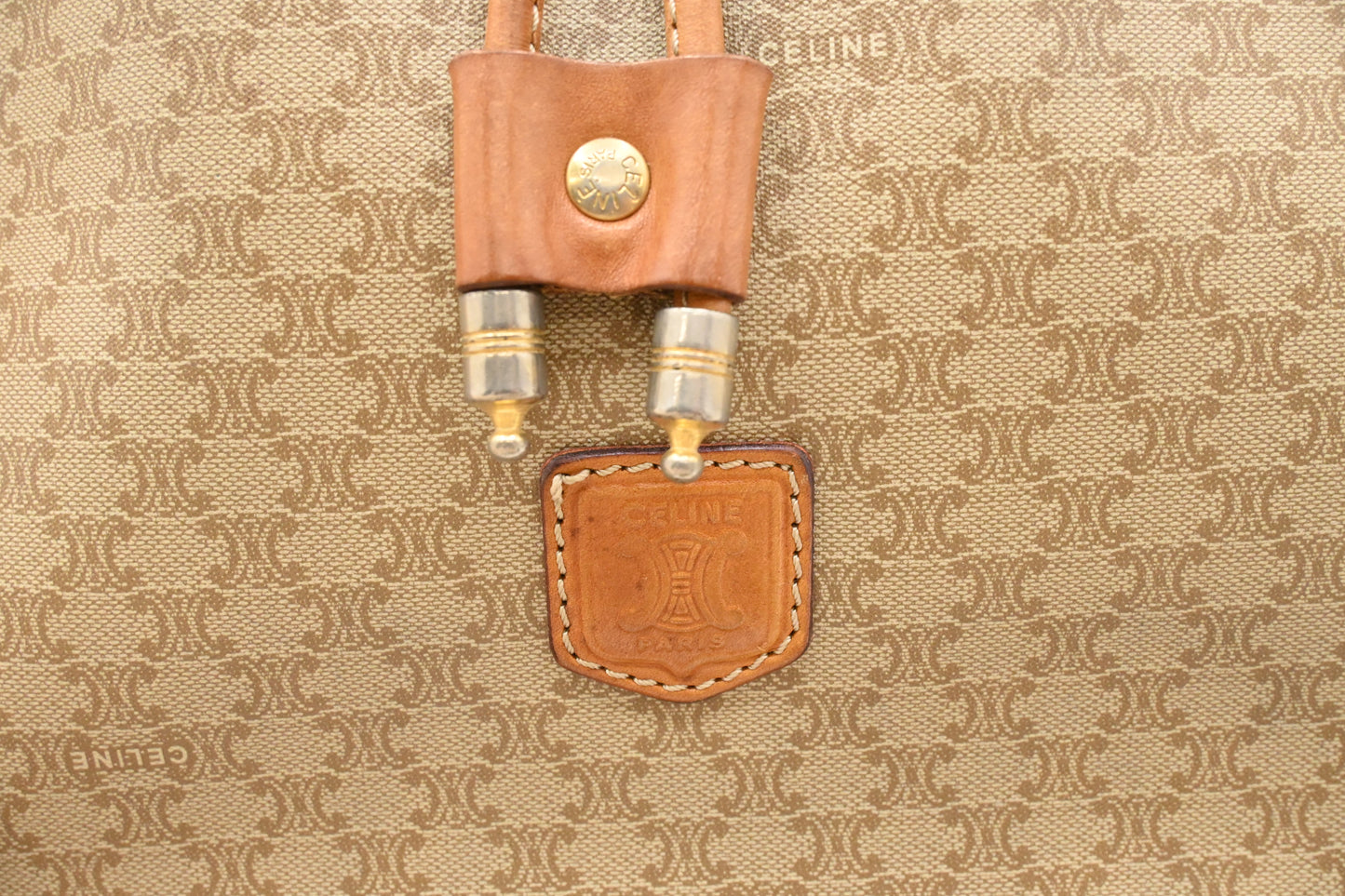 Celine Bucket Shoulder Bag in Beige Macadam Coated Canvas