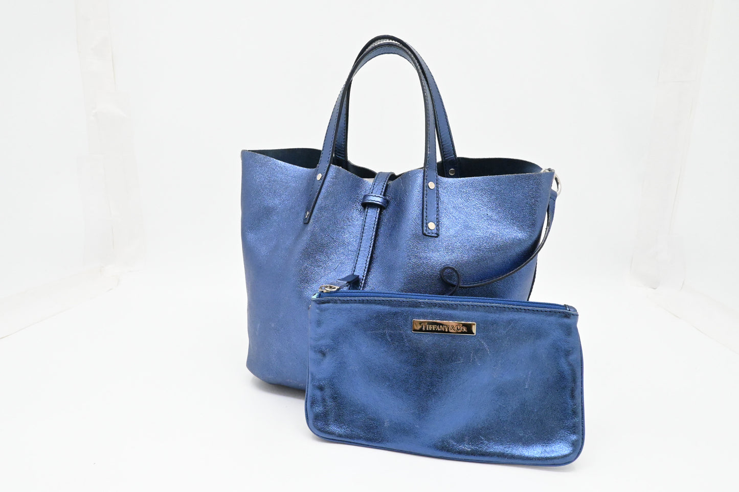 Tiffany & Co. Reversible Tote PM in Metallic Blue Leather