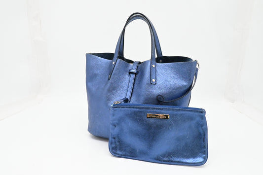 Tiffany & Co. Reversible Tote PM in Metallic Blue Leather