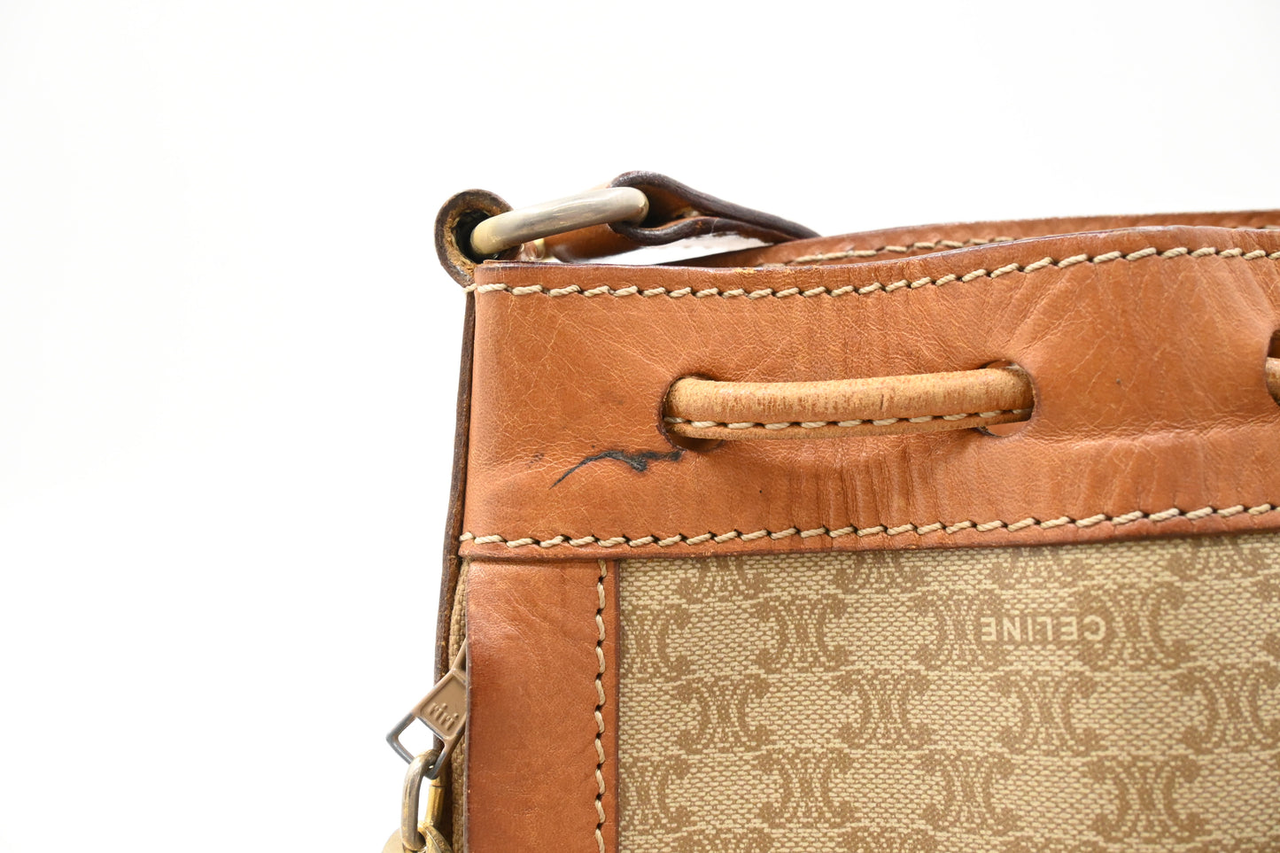 Celine Bucket Shoulder Bag in Beige Macadam Coated Canvas