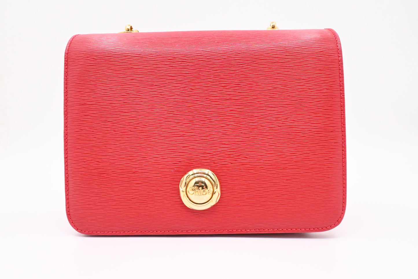 Chloe Chain Shoulder Bag in Red Leather