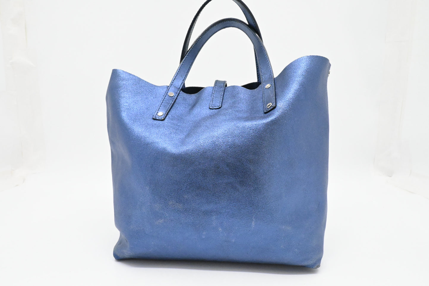 Tiffany & Co. Reversible Tote PM in Metallic Blue Leather