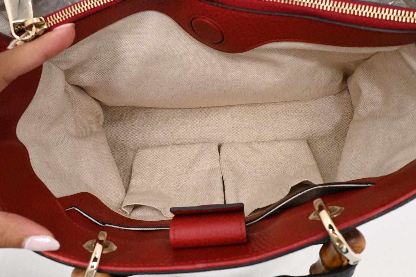 Gucci Bamboo Shopper Bag in Red Leather