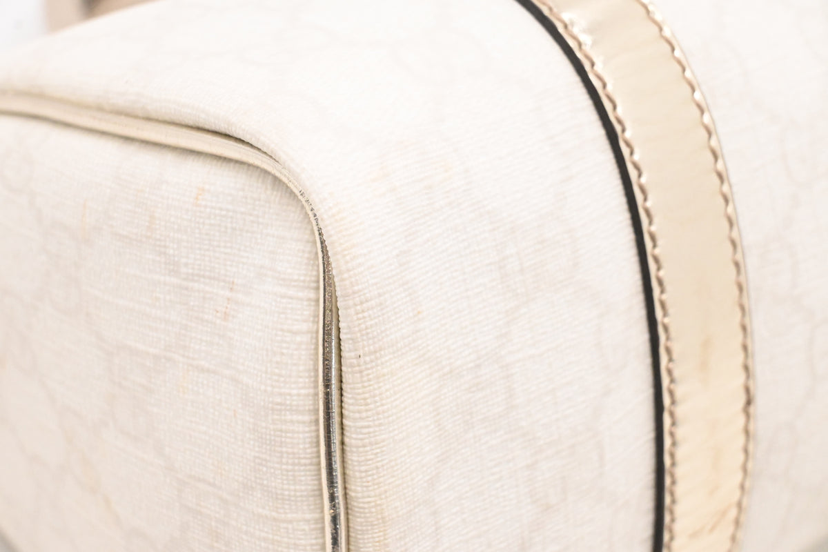 Gucci Mini Boston Bag in White GG Canvas and Gold Leather