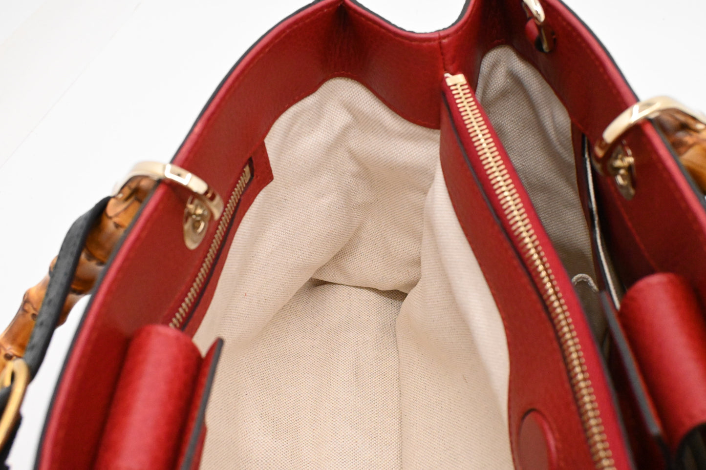 Gucci Bamboo Shopper Bag in Red Leather