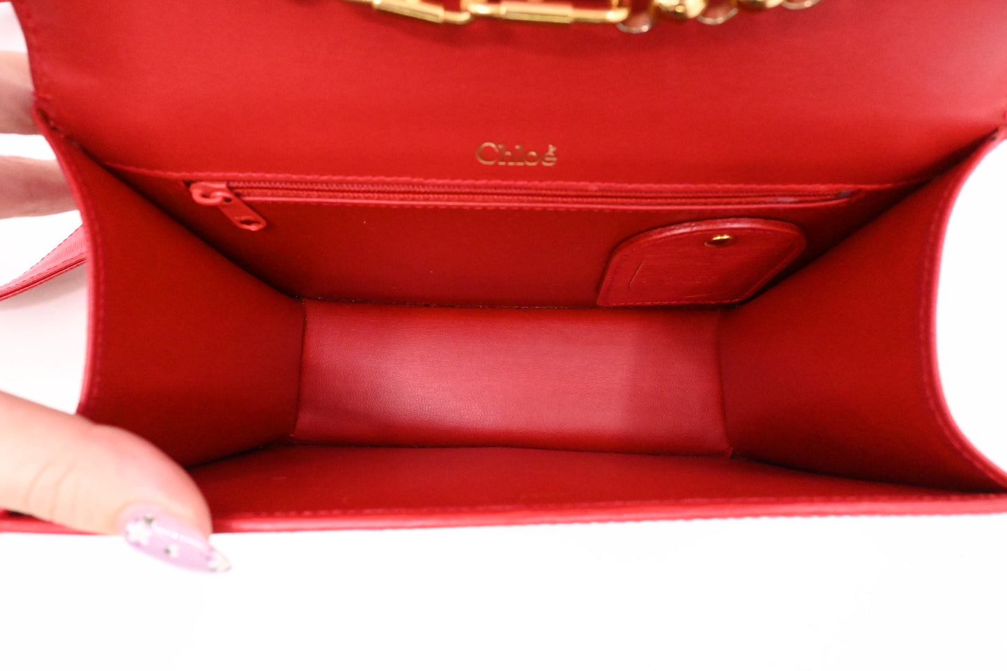 Chloe Chain Shoulder Bag in Red Leather