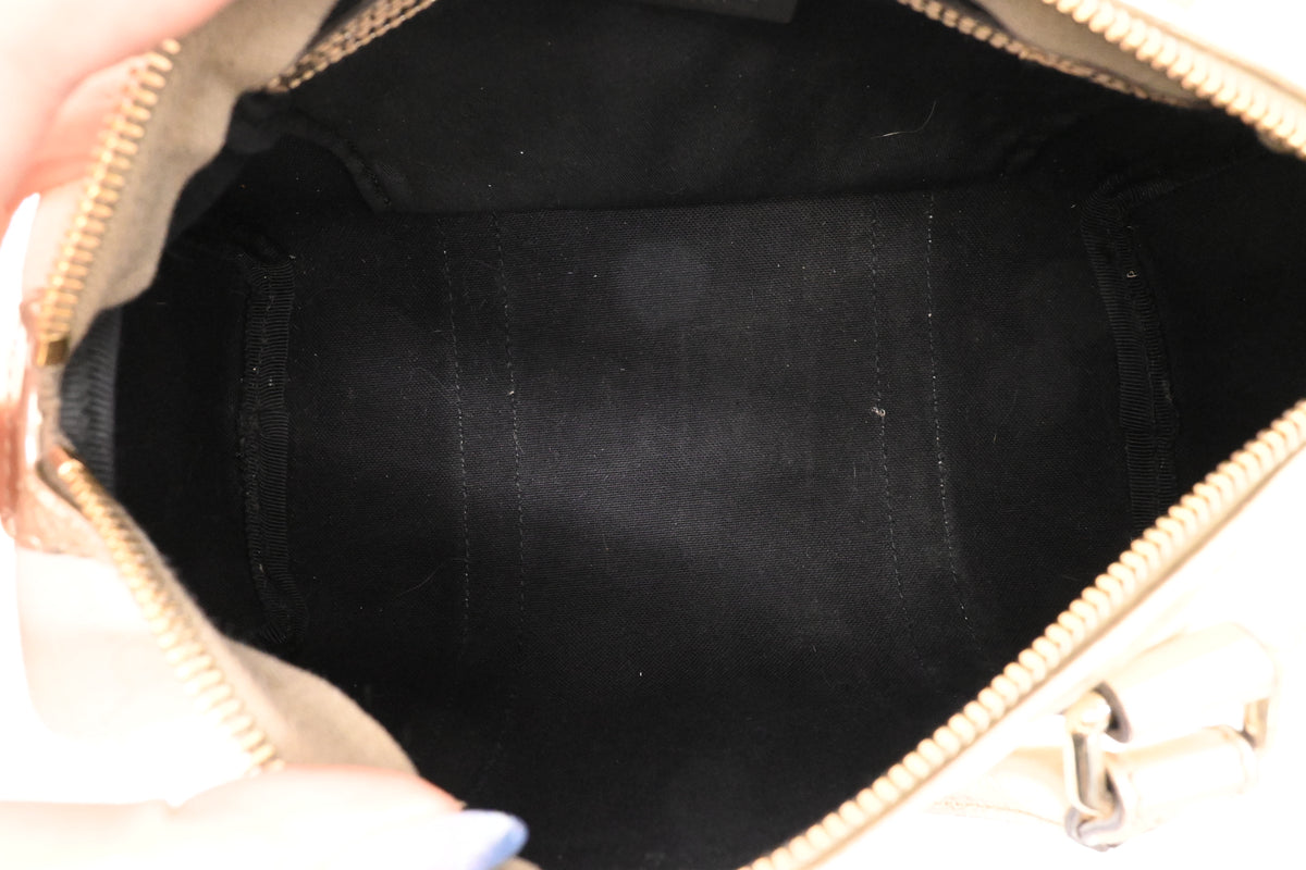 Gucci Mini Boston Bag in White GG Canvas and Gold Leather