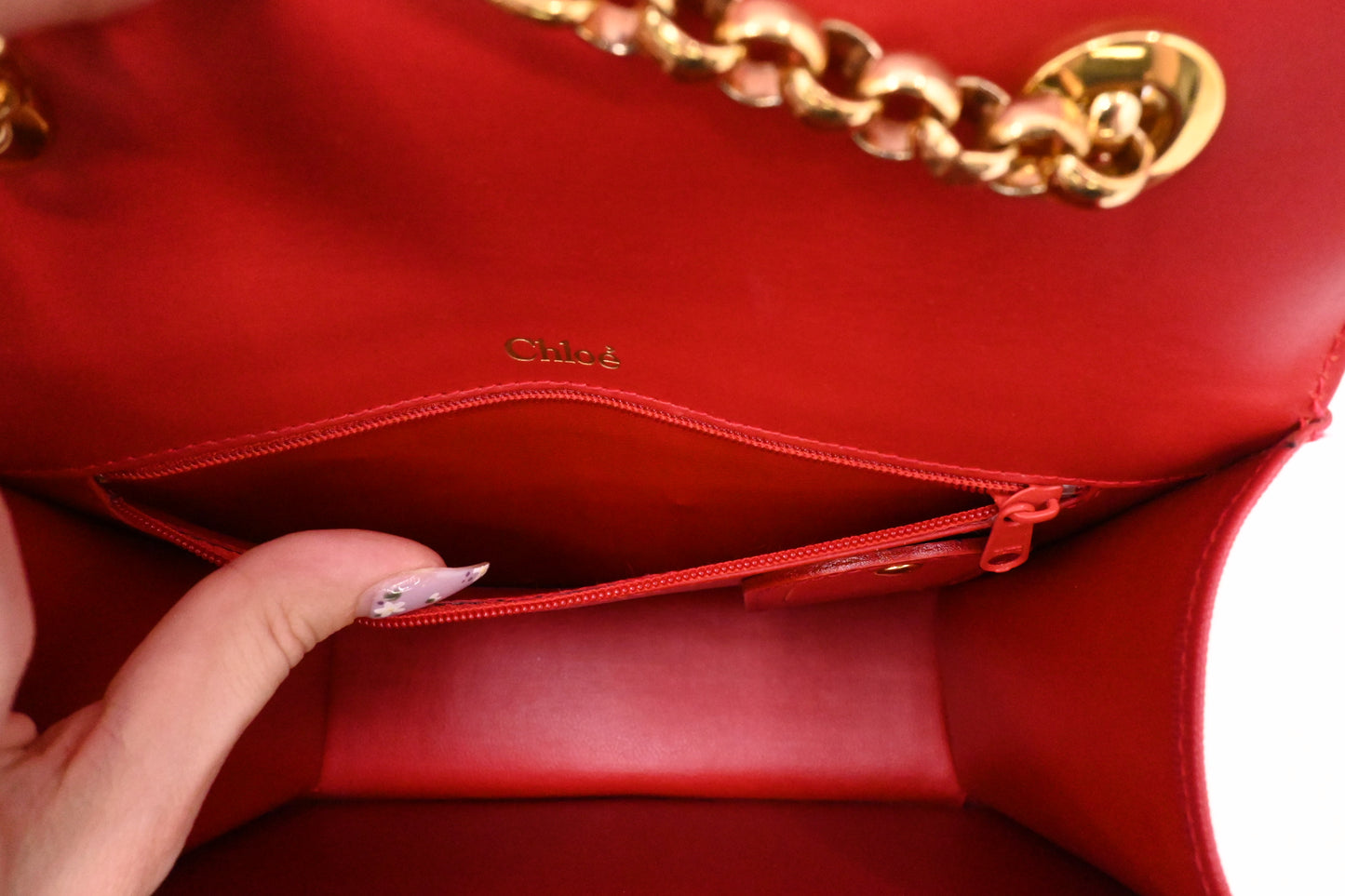 Chloe Chain Shoulder Bag in Red Leather