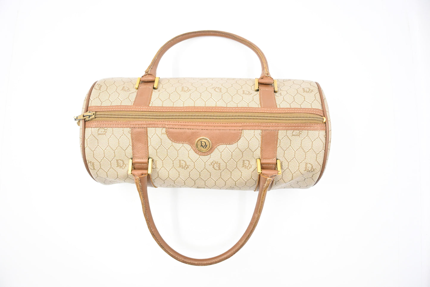 Dior Round Handbag in Beige Honeycomb Canvas