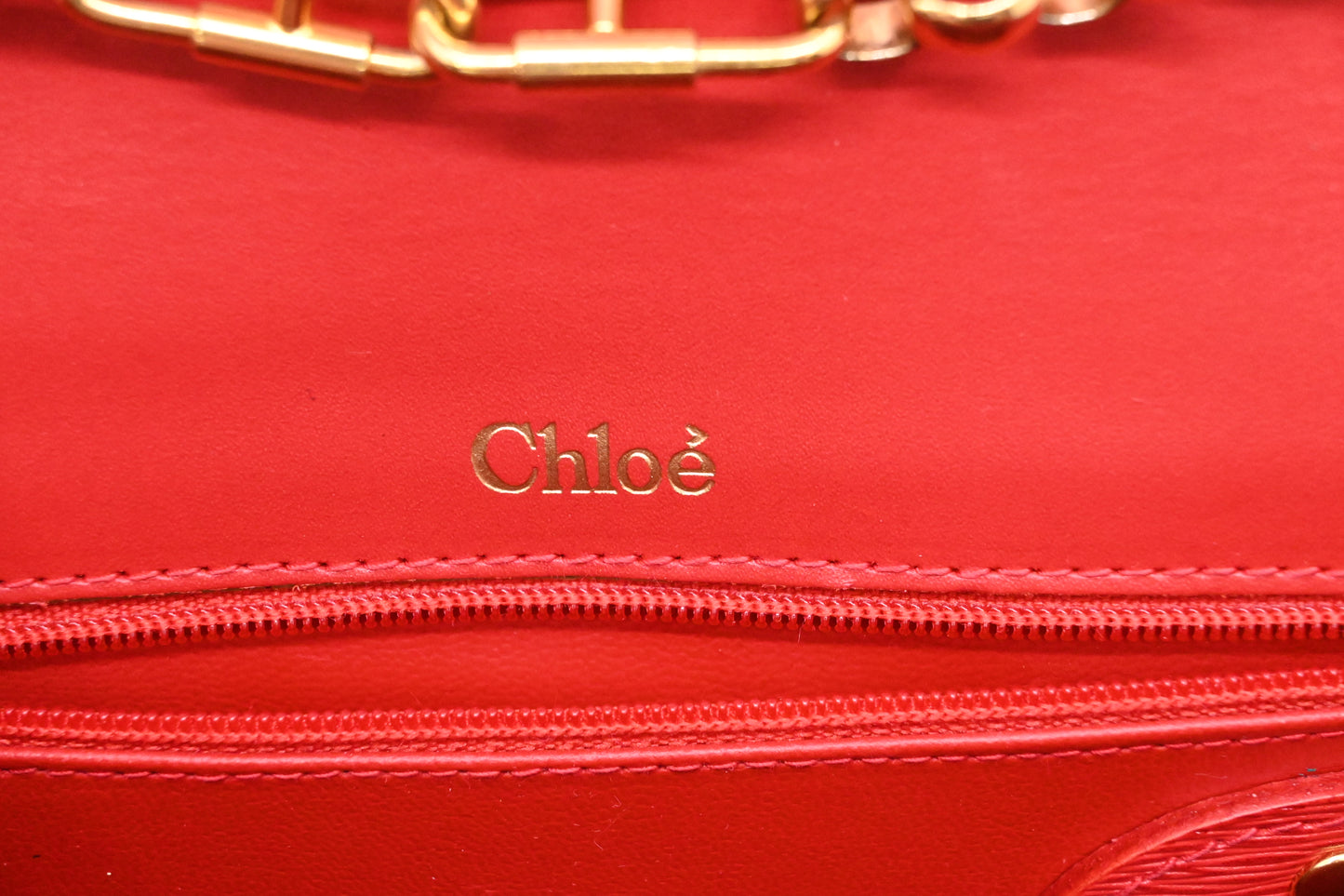 Chloe Chain Shoulder Bag in Red Leather