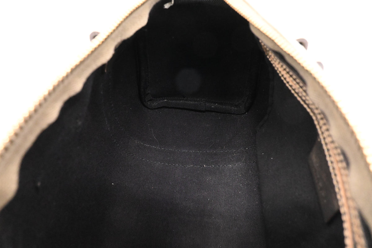 Gucci Mini Boston Bag in White GG Canvas and Gold Leather