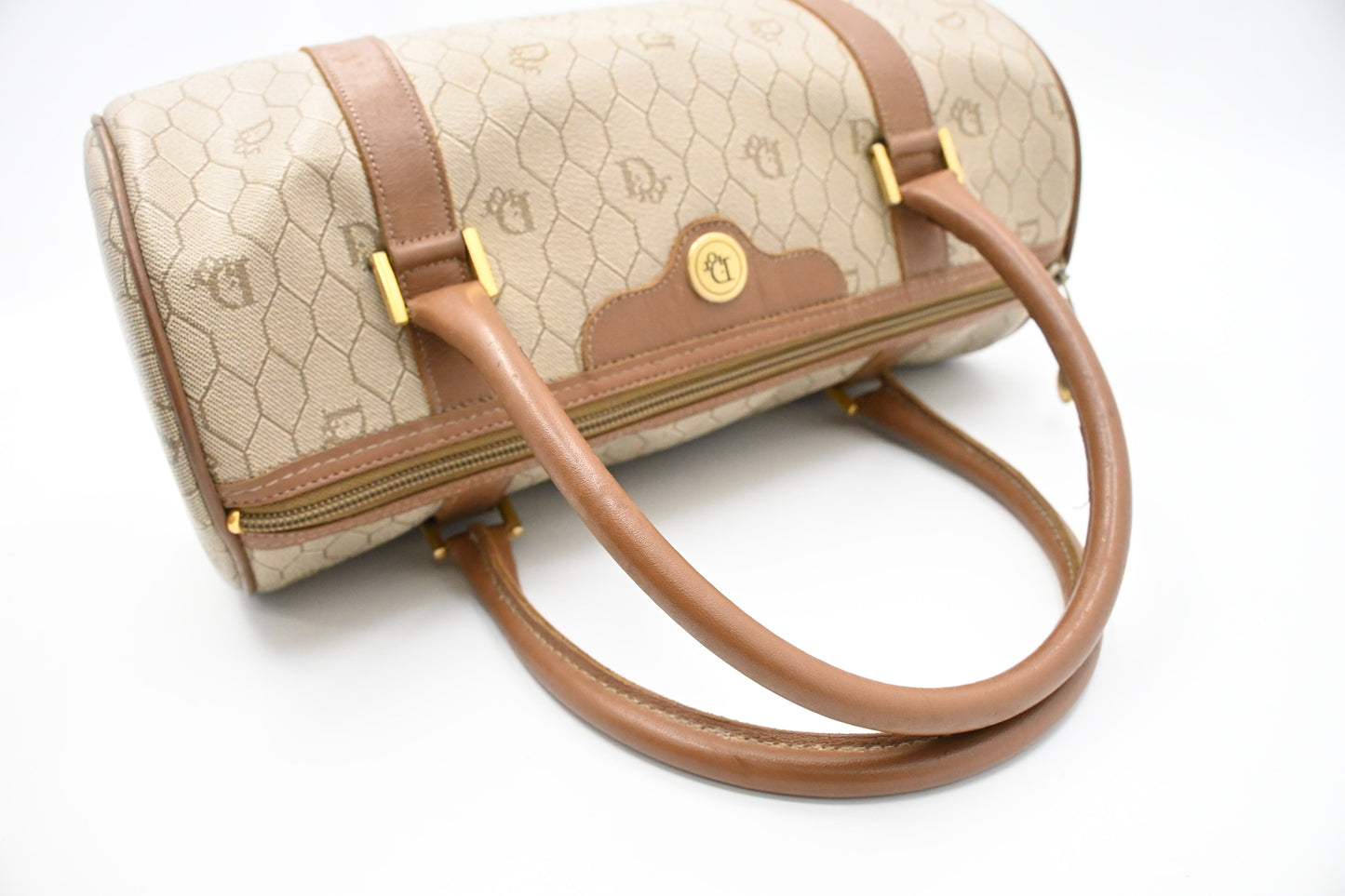 Dior Round Handbag in Beige Honeycomb Canvas