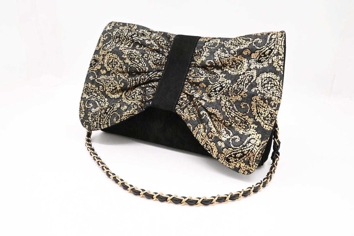 Bally Clutch on Chain in Black, Grey and Gold Leather