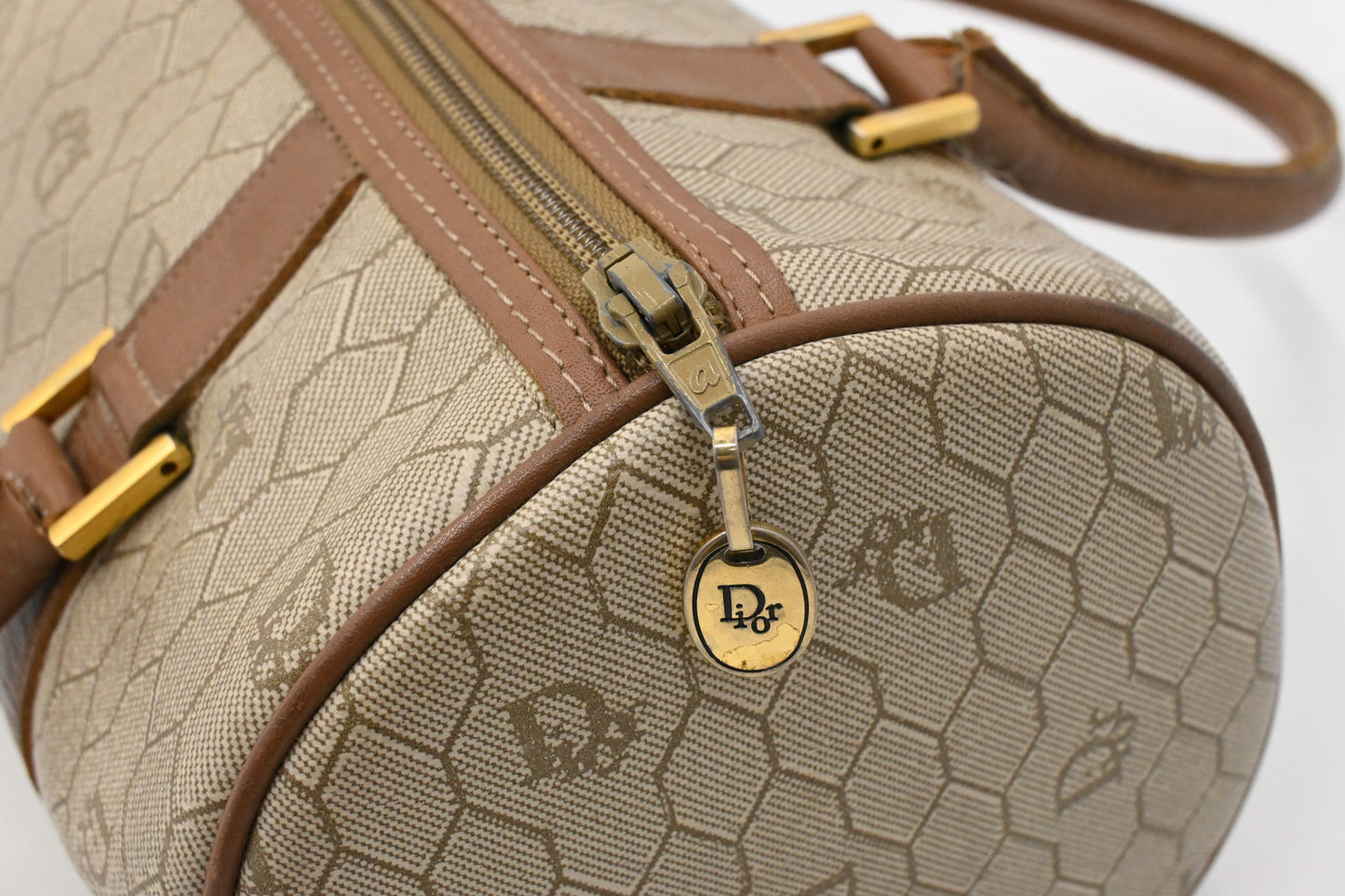 Dior Round Handbag in Beige Honeycomb Canvas