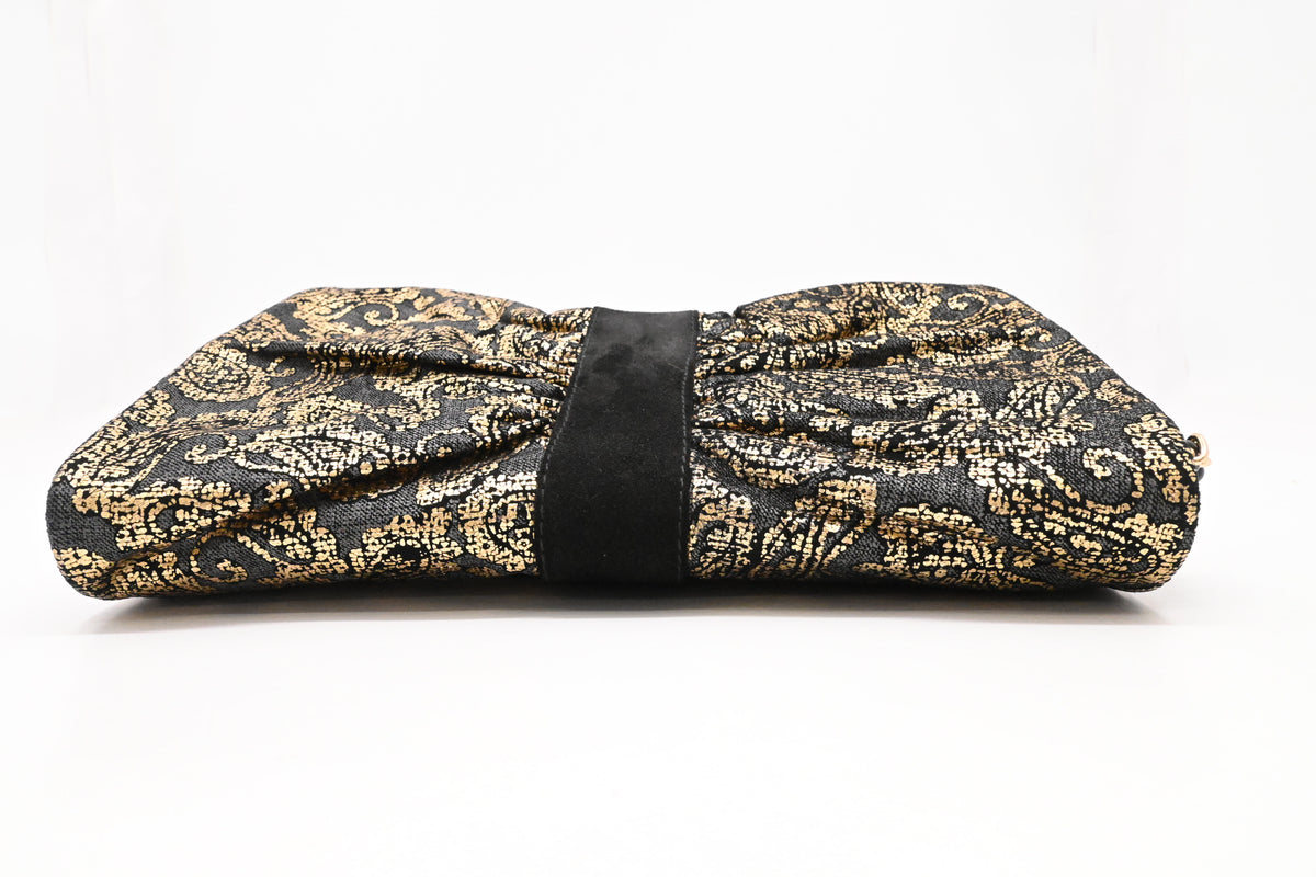 Bally Clutch on Chain in Black, Grey and Gold Leather