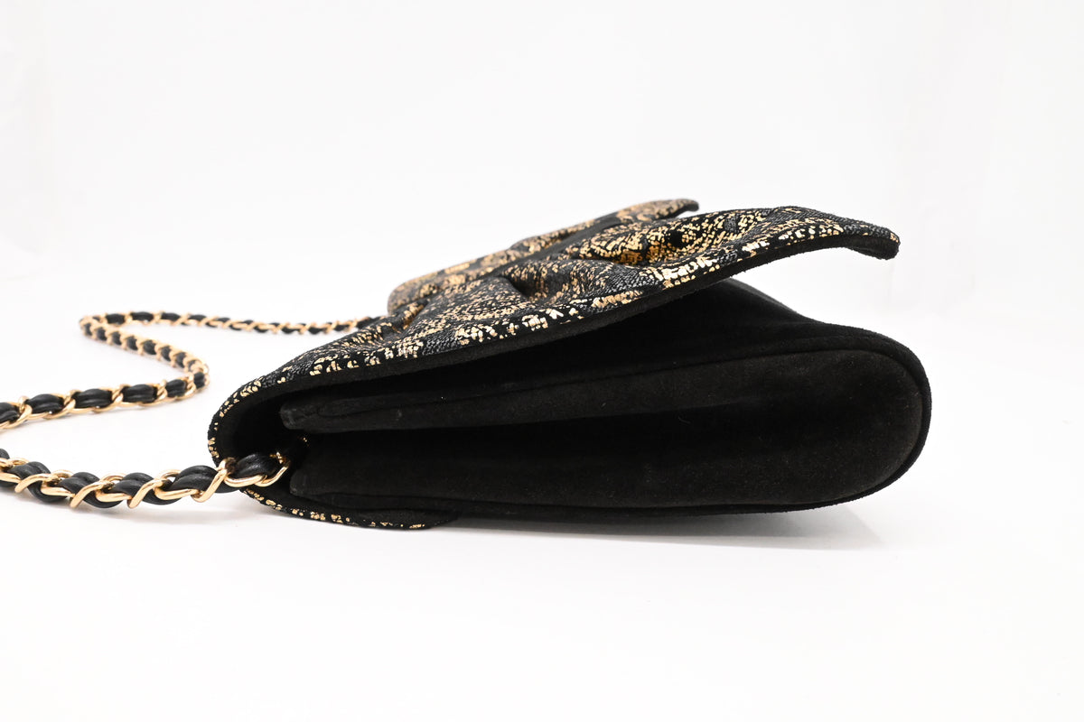 Bally Clutch on Chain in Black, Grey and Gold Leather