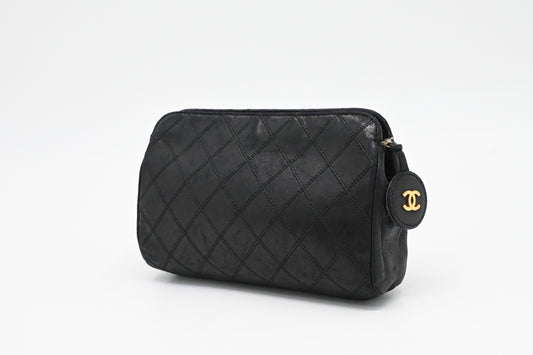 Chanel Pouch in Black Matelassé Leather