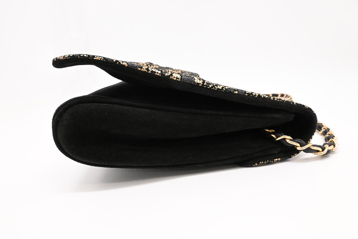 Bally Clutch on Chain in Black, Grey and Gold Leather