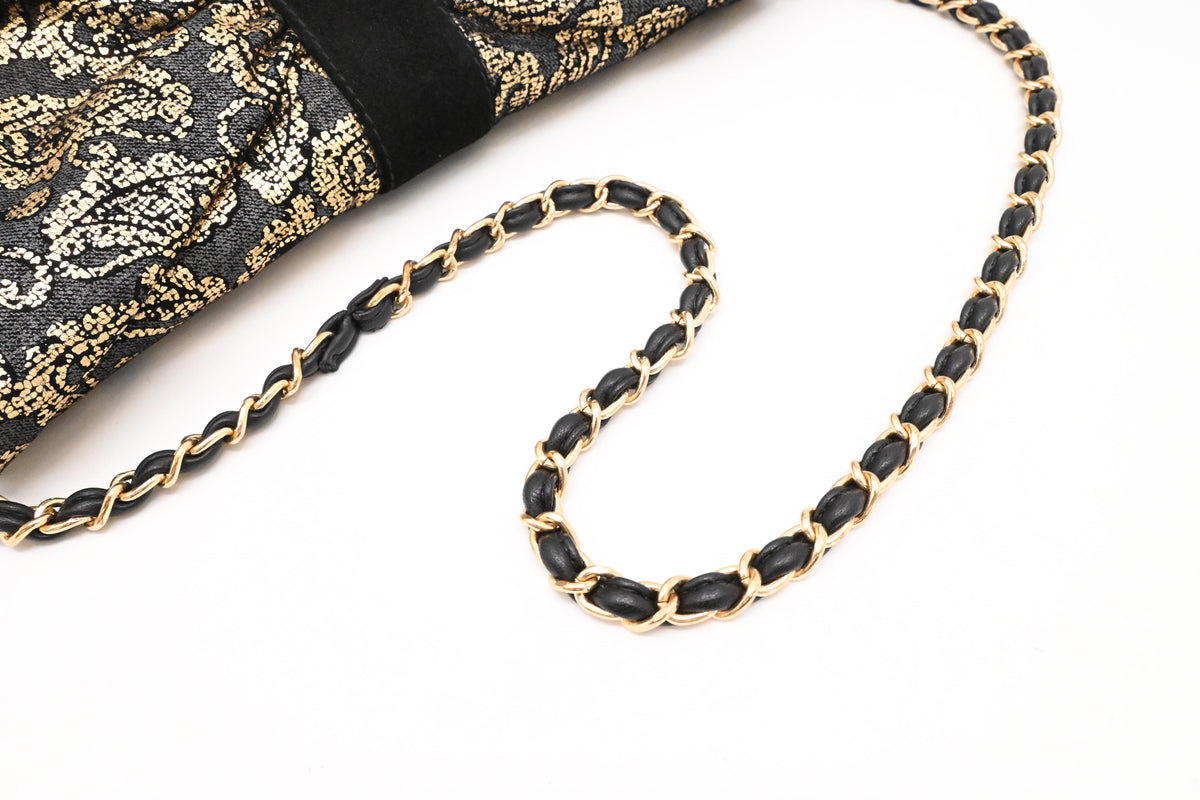 Bally Clutch on Chain in Black, Grey and Gold Leather