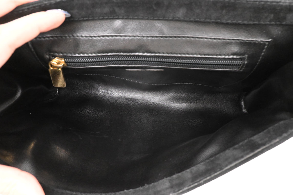 Bally Clutch on Chain in Black, Grey and Gold Leather