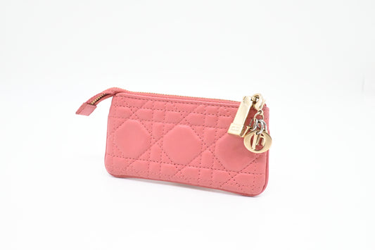 Dior Coin Case in Pink Cannage Leather