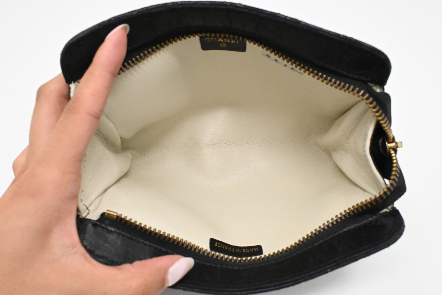 Chanel Pouch in Black Matelassé Leather