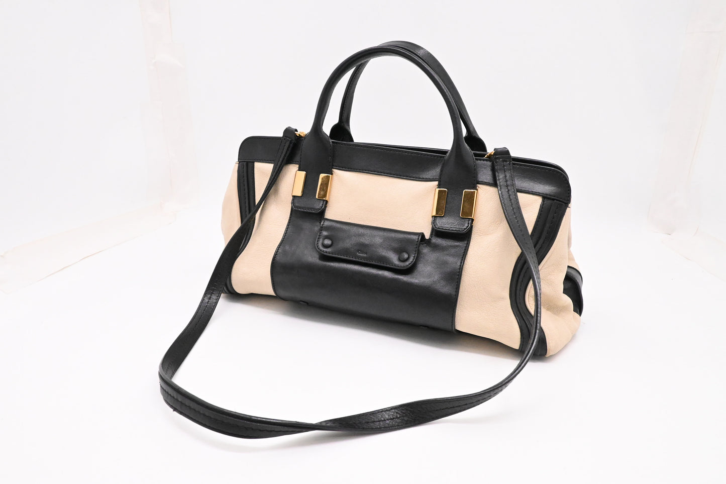 Chloe Alice Two Way Tote Bag in Cream and Black Leather