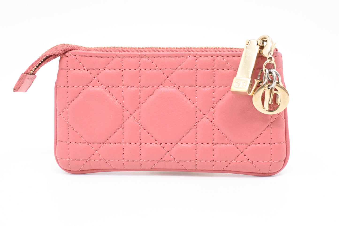 Dior Coin Case in Pink Cannage Leather