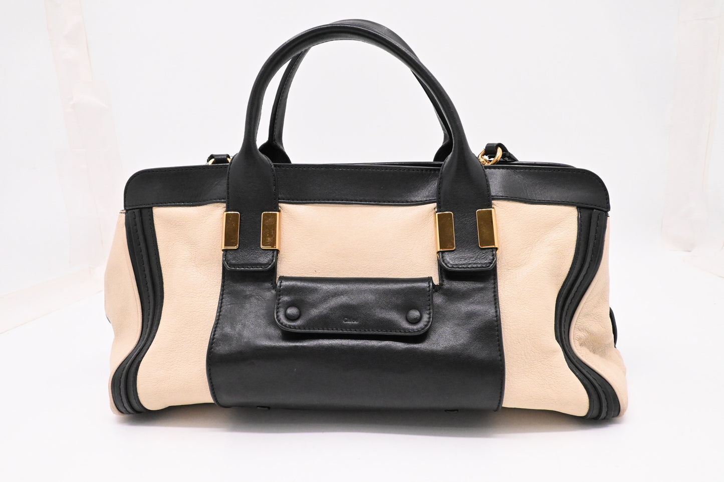 Chloe Alice Two Way Tote Bag in Cream and Black Leather
