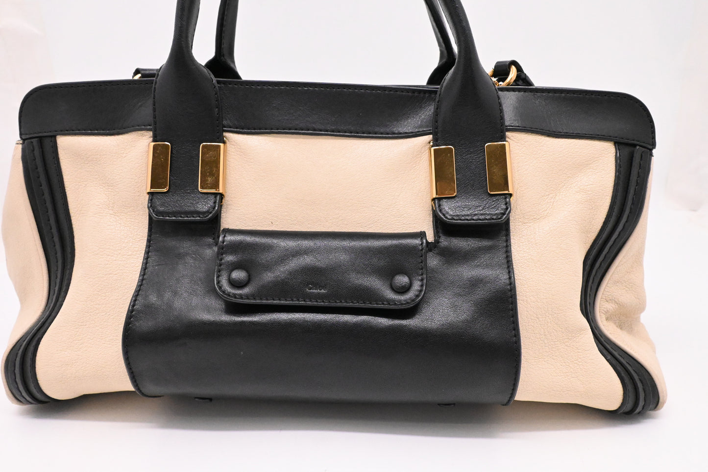 Chloe Alice Two Way Tote Bag in Cream and Black Leather
