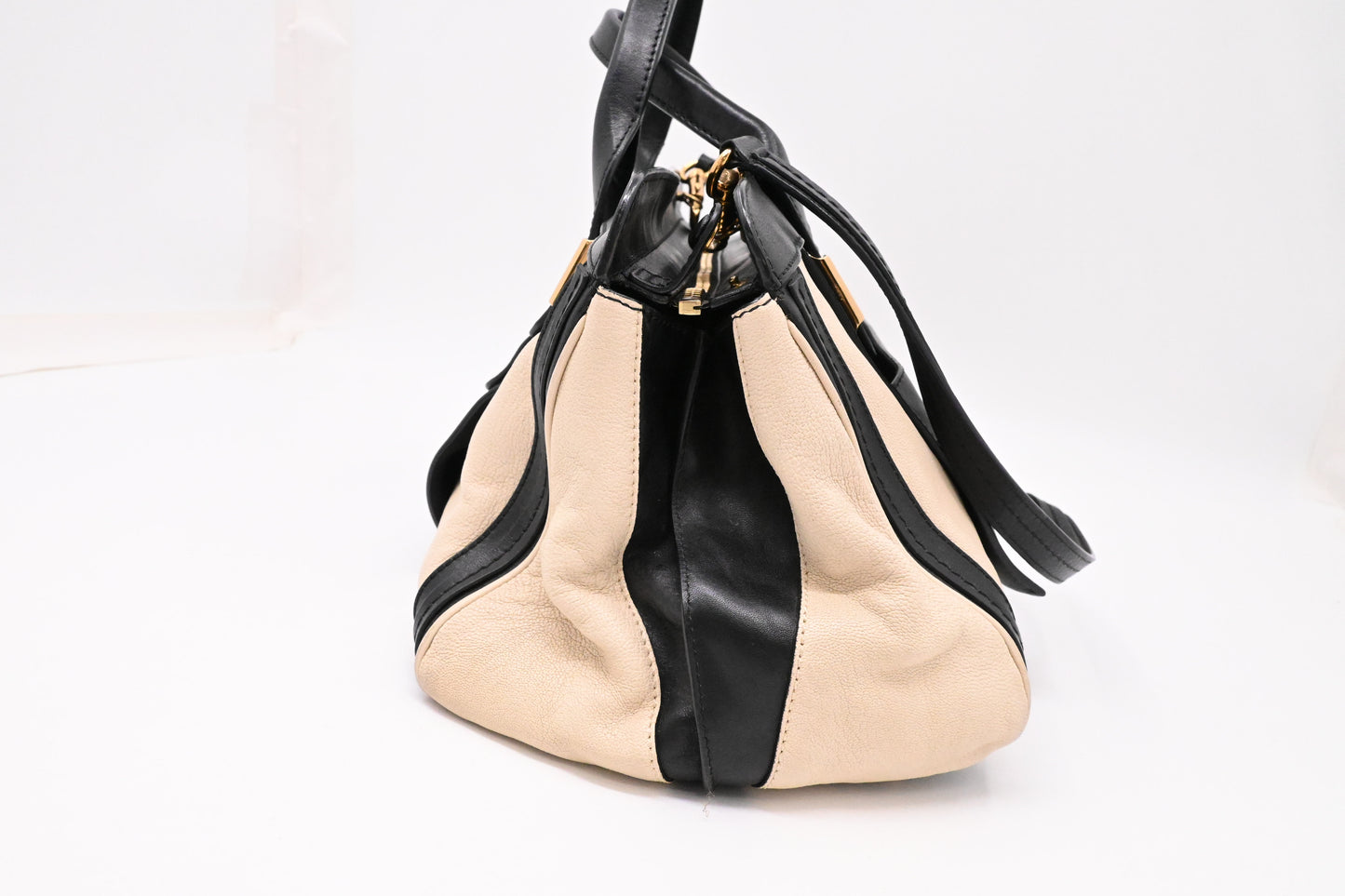 Chloe Alice Two Way Tote Bag in Cream and Black Leather