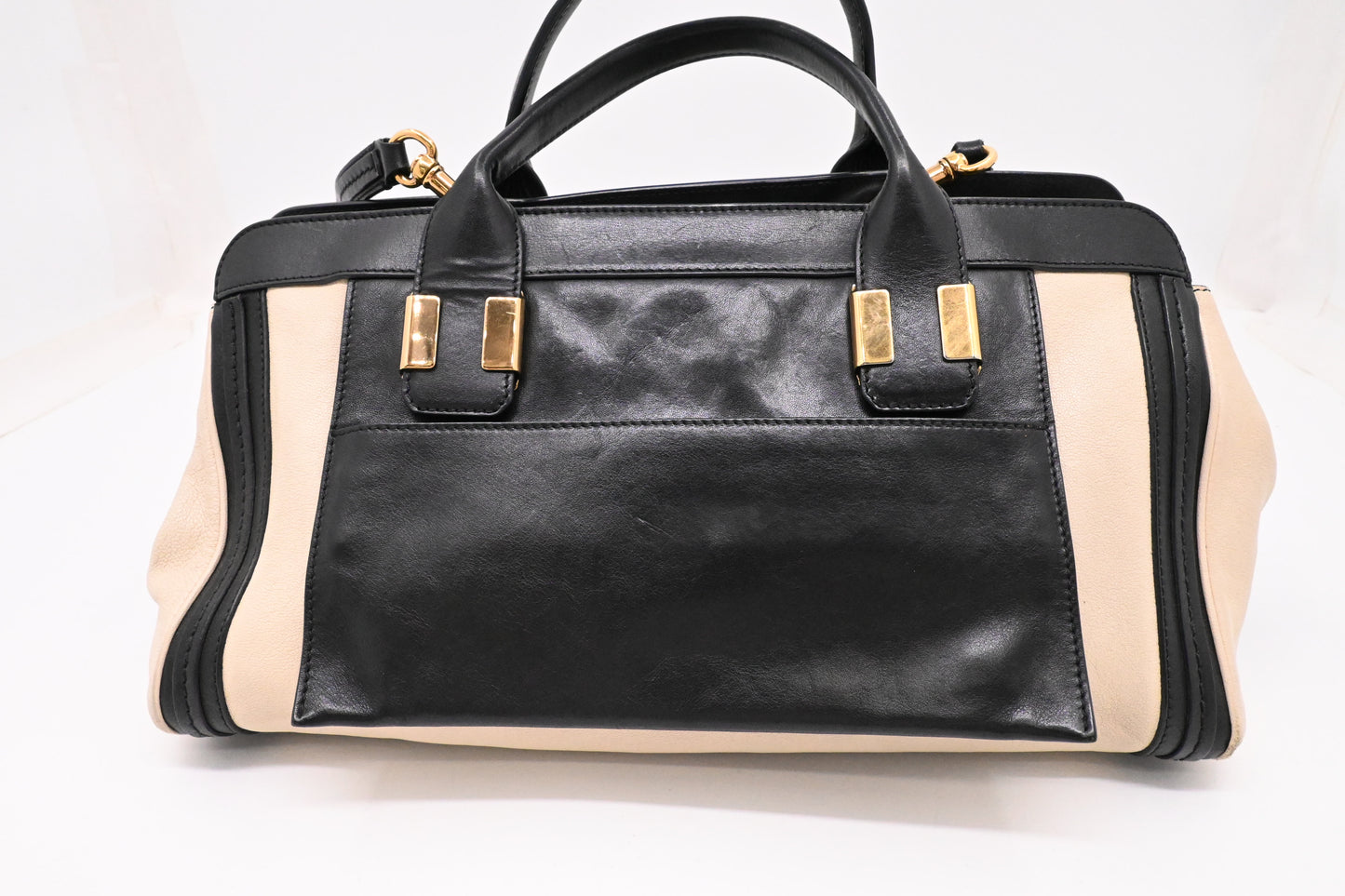 Chloe Alice Two Way Tote Bag in Cream and Black Leather