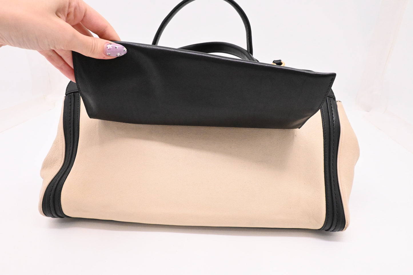 Chloe Alice Two Way Tote Bag in Cream and Black Leather