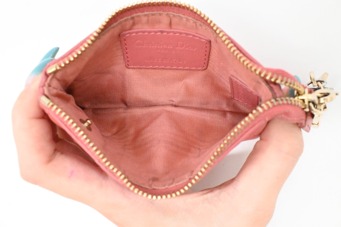Dior Coin Case in Pink Cannage Leather