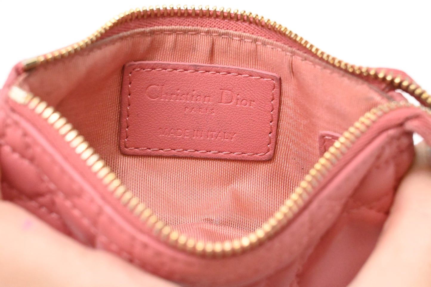 Dior Coin Case in Pink Cannage Leather