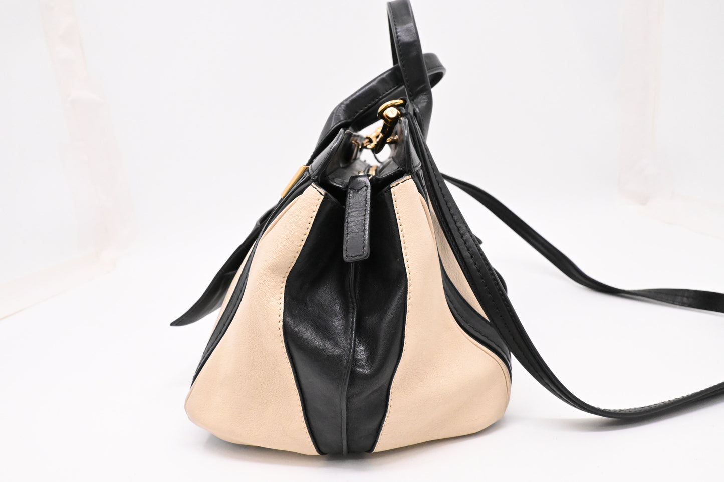 Chloe Alice Two Way Tote Bag in Cream and Black Leather