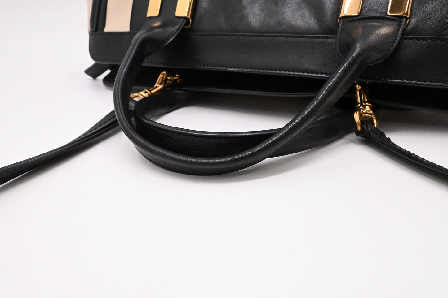 Chloe Alice Two Way Tote Bag in Cream and Black Leather