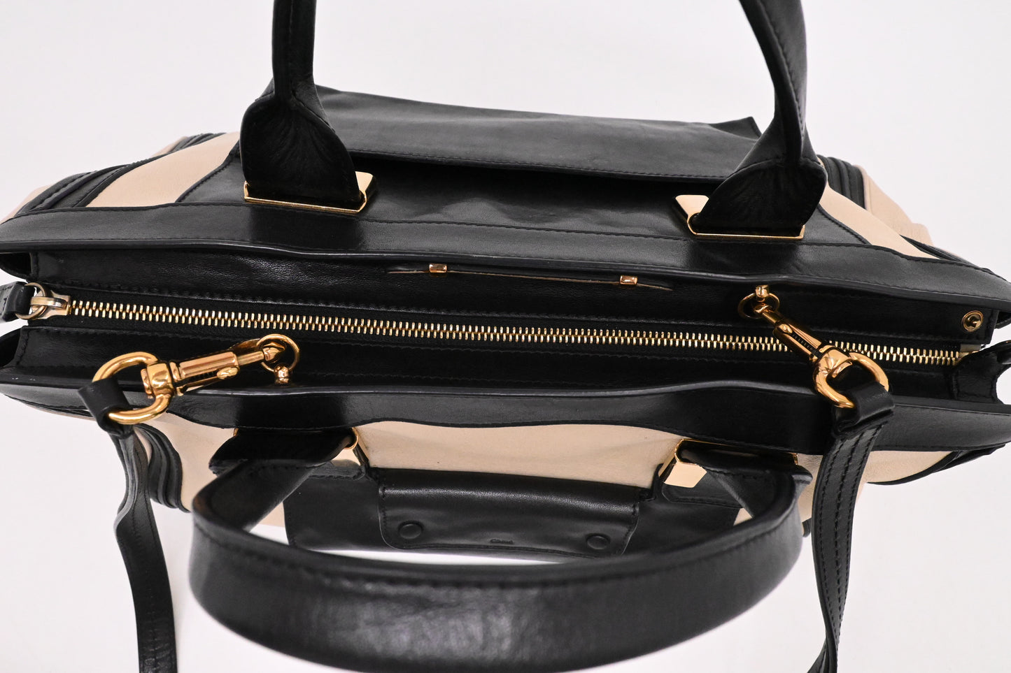 Chloe Alice Two Way Tote Bag in Cream and Black Leather