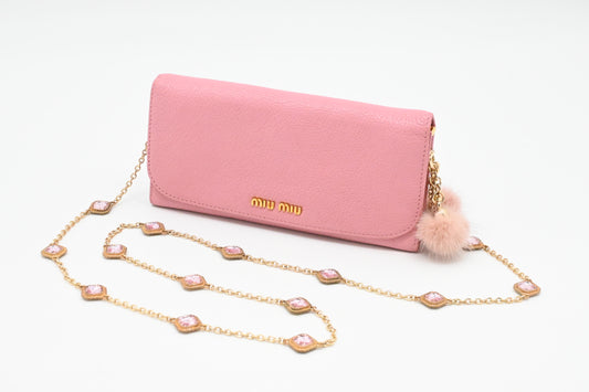 Miu Miu Wallet on Chain in Pink Leather