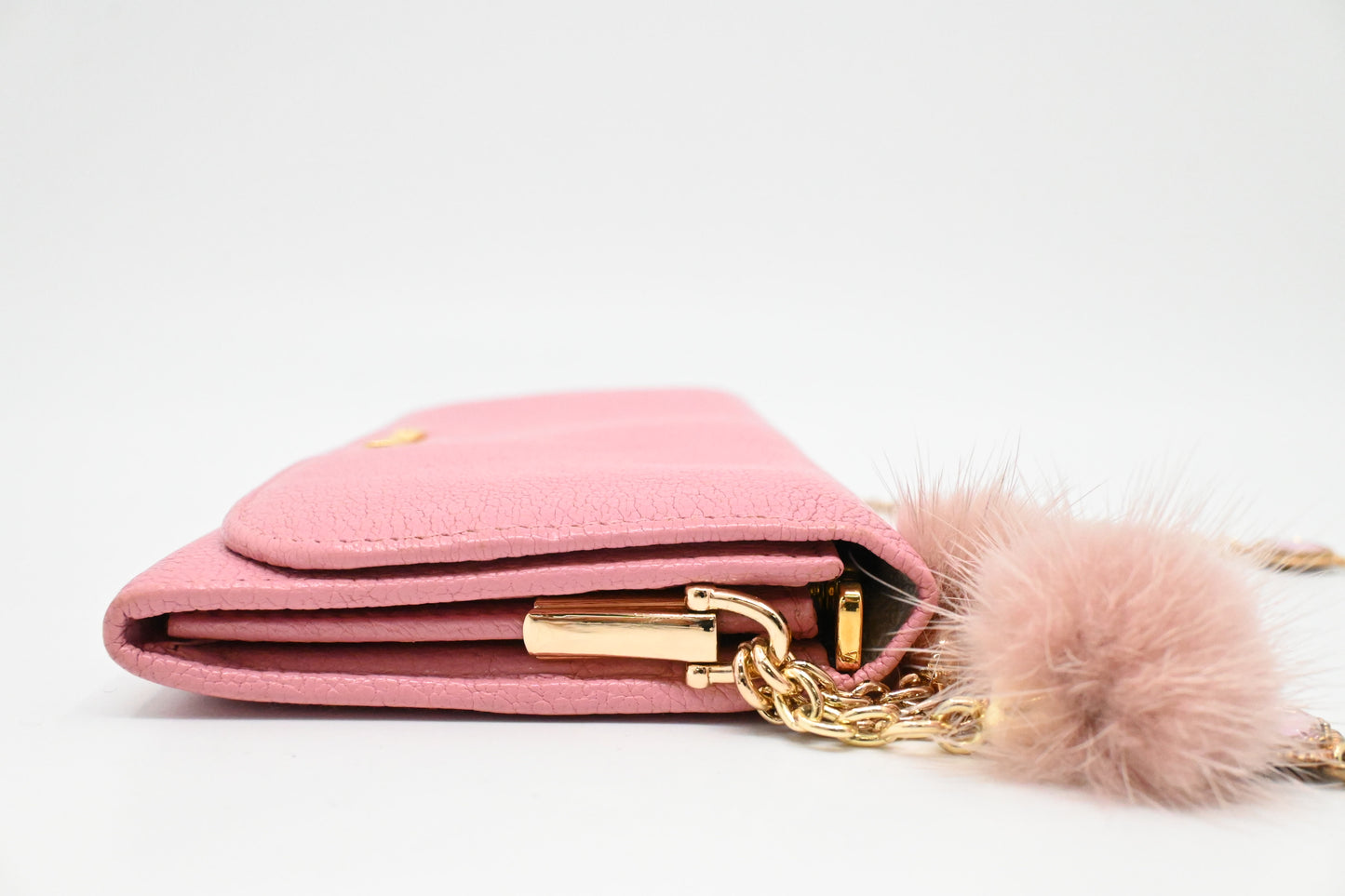 Miu Miu Wallet on Chain in Pink Leather