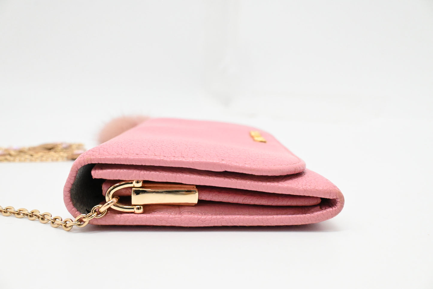 Miu Miu Wallet on Chain in Pink Leather