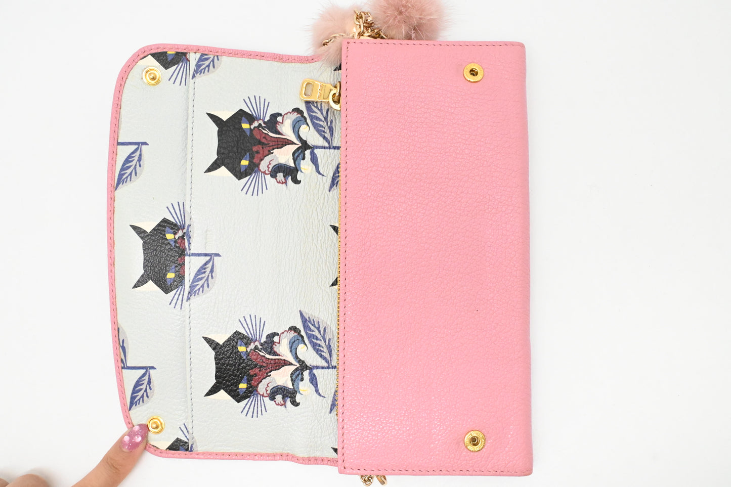 Miu Miu Wallet on Chain in Pink Leather