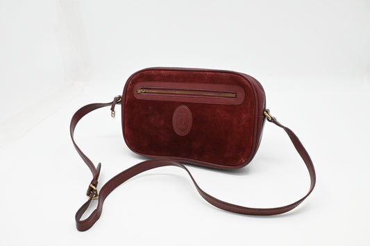 Cartier Shoulder Bag in Burgundy Suede Leather