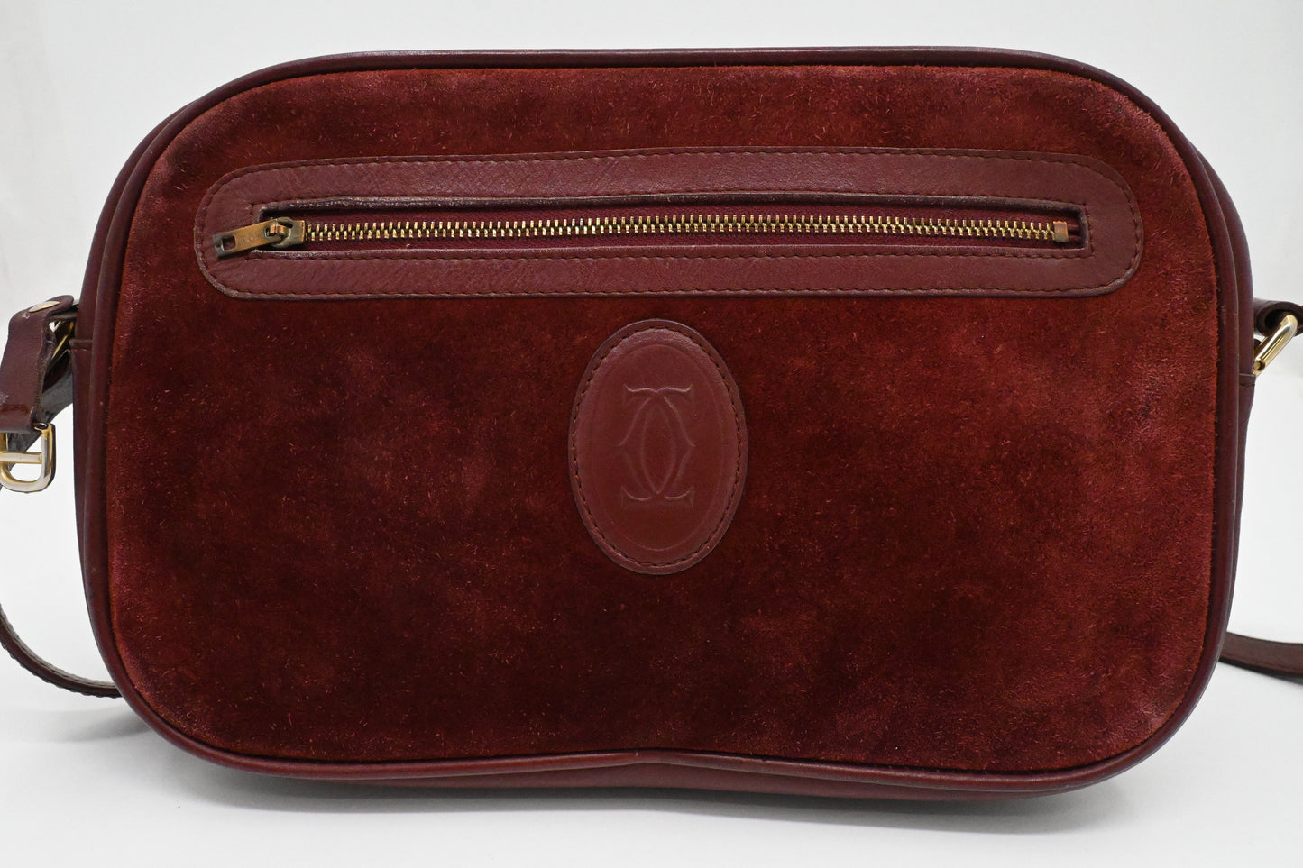 Cartier Shoulder Bag in Burgundy Suede Leather