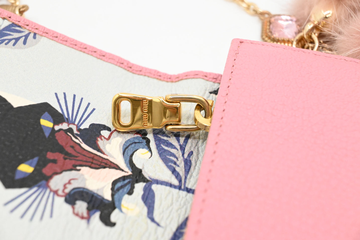 Miu Miu Wallet on Chain in Pink Leather