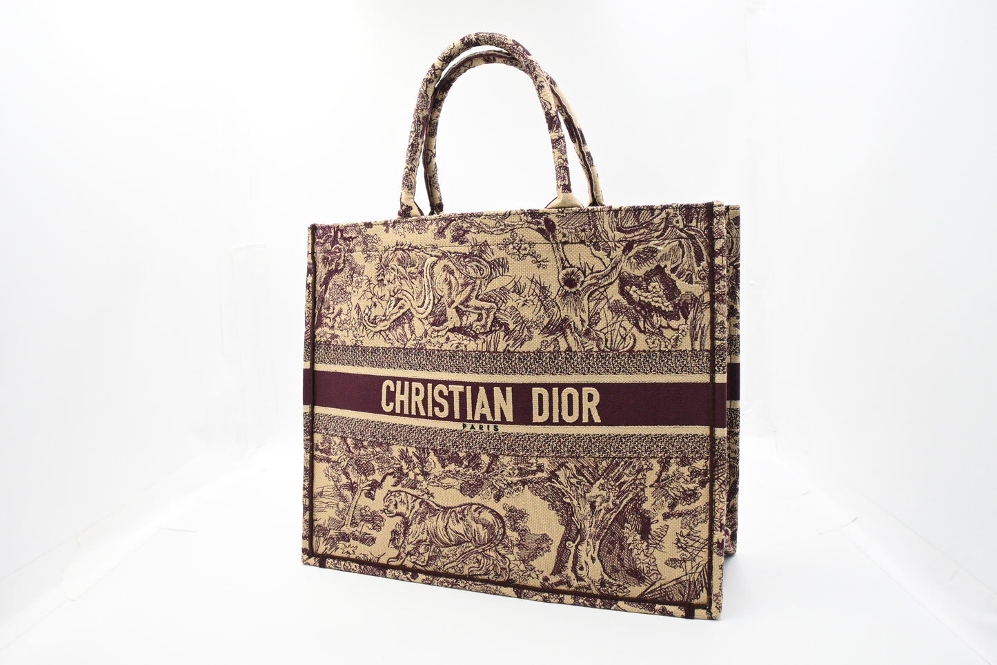 Dior Large Book Tote in Bordeaux Toile de Jouy Sauvage Embroidery
