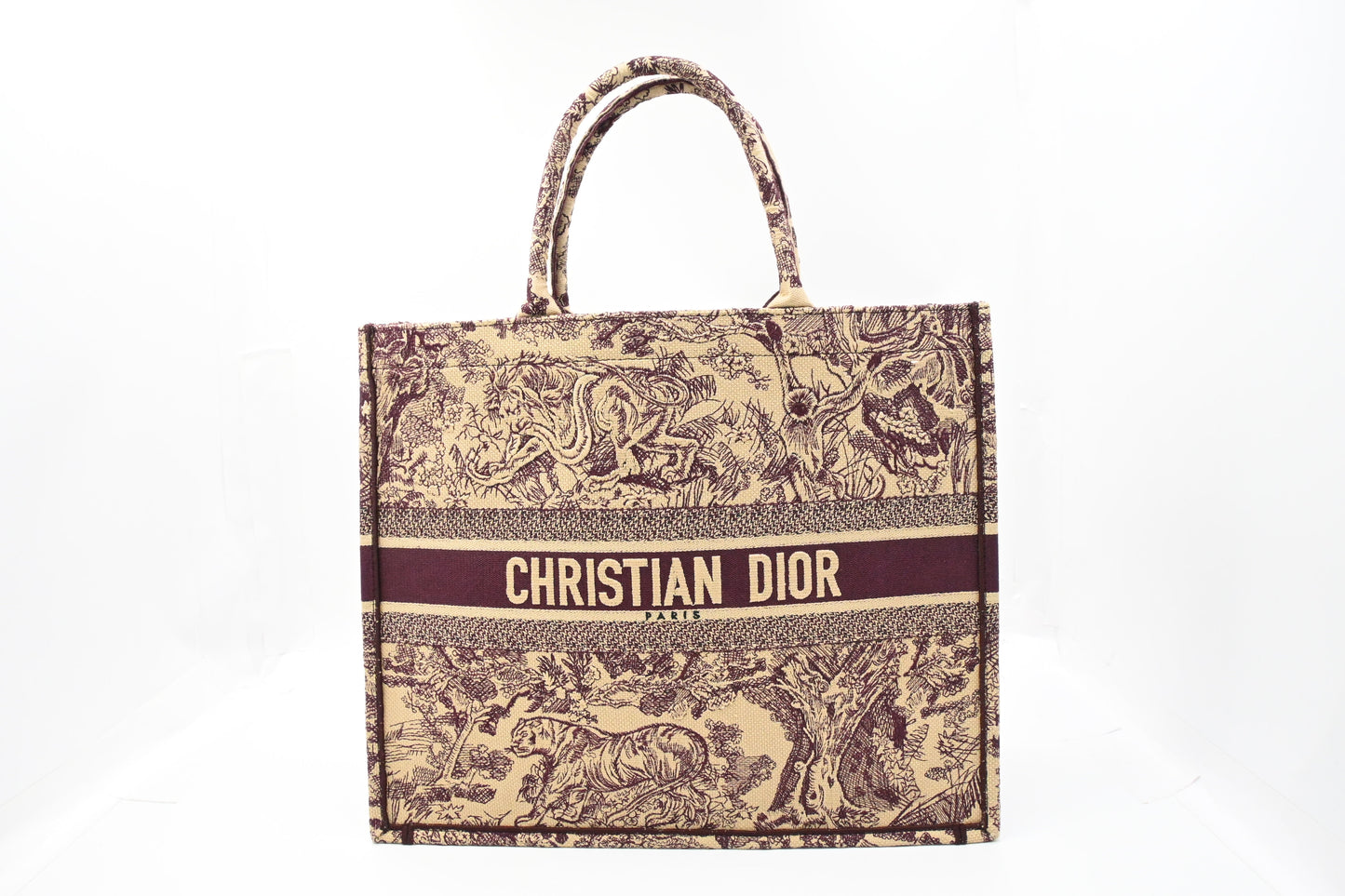 Dior Large Book Tote in Bordeaux Toile de Jouy Sauvage Embroidery