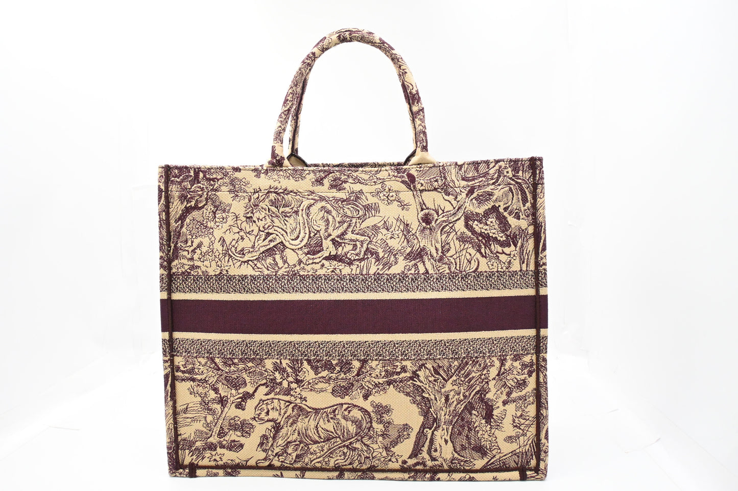 Dior Large Book Tote in Bordeaux Toile de Jouy Sauvage Embroidery